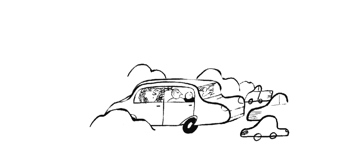 A car driving while avoiding traffic along the way