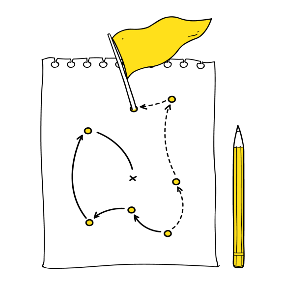 Graphic of a map on a piece of paper with a pencil