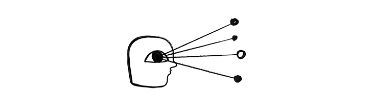A drawing of a floating head visualizing some data points.