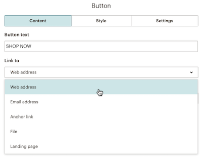 Choose Button link on Content tab