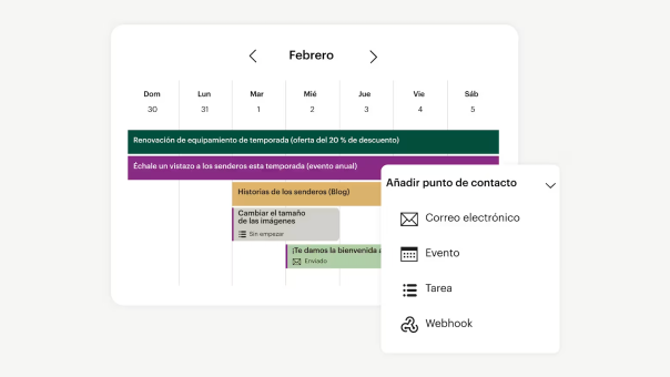 Vista de calendario del gestor de campañas de Mailchimp
