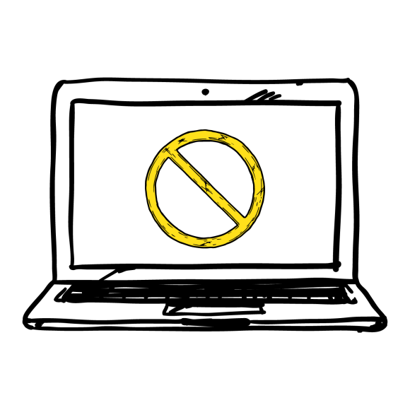 laptop with 'no symbol'