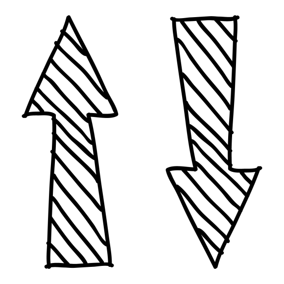 One upward and one downward arrow
