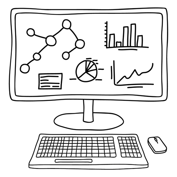 Computer screen with different types of data visualizations