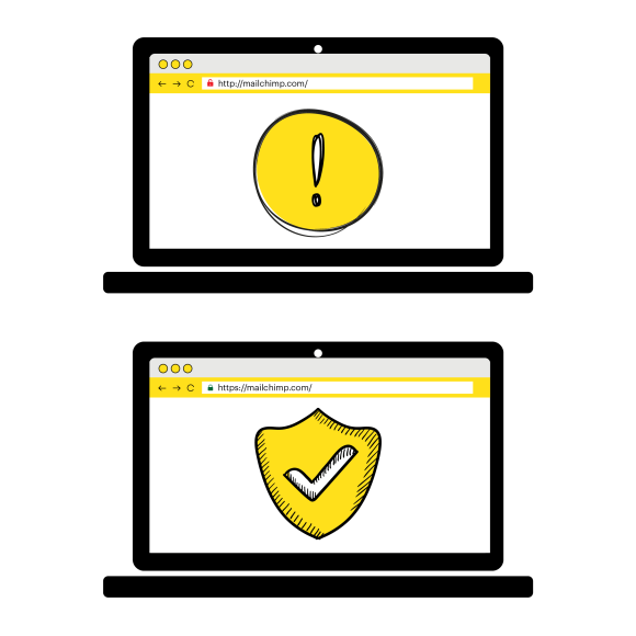 Security differences between HTTP and HTTPS represented with a lock