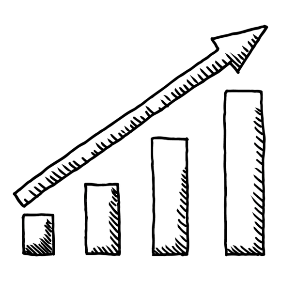 Bar graph with arrow pointing up