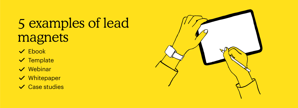 Examples of lead magnets: ebooks, templates, webinars, whitepapers and case studies.