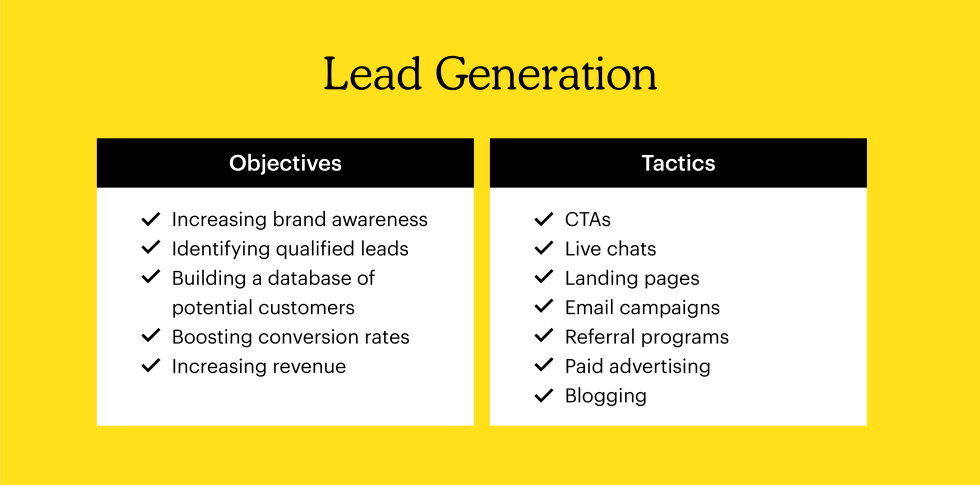 Lead generation objectives and tactics