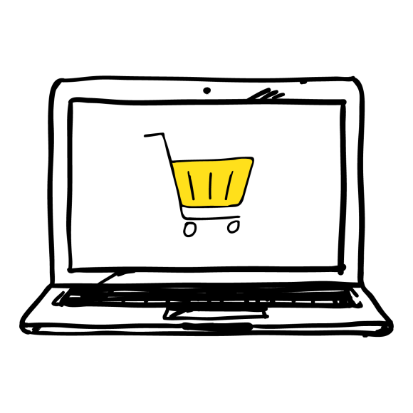 laptop with shopping cart on the screen