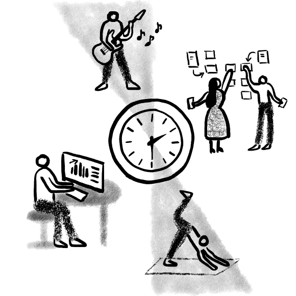 people using the pomodoro technique in various situations