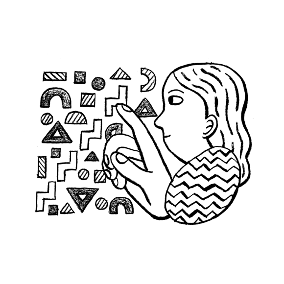 Person pointing at different shapes