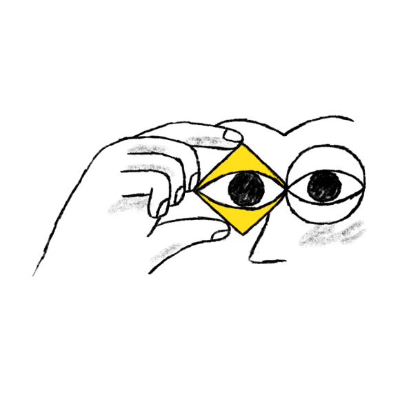 Eyes and hand with a square