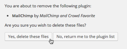 Imagen: captura de pantalla de la página Delete Plugin (Eliminar plugin) de la lista de suscripción de WordPress.