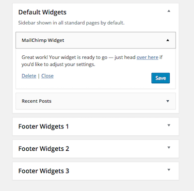 Imagen: captura de pantalla de la zona de widgets de Mailchimp en WordPress.
